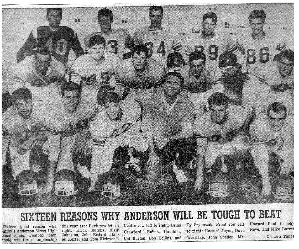 Oshawa Times clipping: Dave Westlake with Anderson Street High School senior football